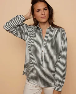 Acanthe Blouse ample rayé blanc/kaki rayéblanc/kaki Flash Sale
