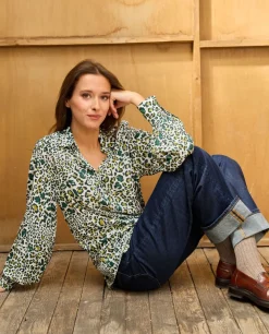 Acanthe Blouse fluide manches bouffantes imprimé panthère vert imprimépanthèrevert Fashion