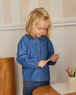 Acanthe Blouse plastron Denim Sale