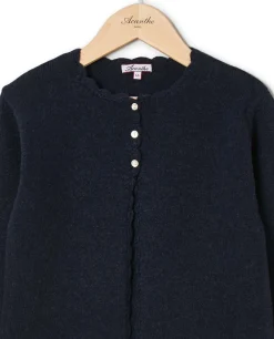 Acanthe Cardigan finition crochet 100% lambswool Marine Hot