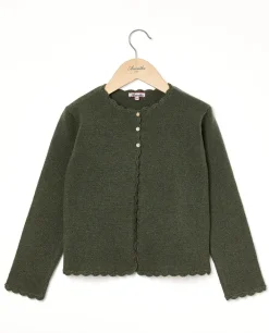 Acanthe Cardigan finition crochet 100% lambswool Kaki Cheap