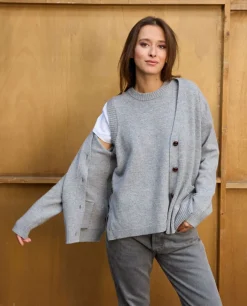 Acanthe Cardigan loose 100% lambswool Gris Outlet