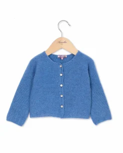 Acanthe Cardigan point mousse 100% lambswool Bleu Outlet