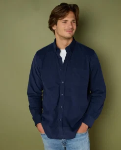 Acanthe Chemise velours col boutonné Marine Discount