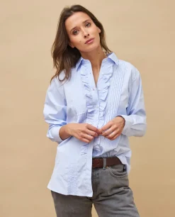 Acanthe Chemisier à jabot micro vichy ciel Microvichyciel Discount