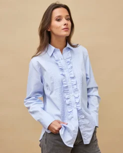 Acanthe Chemisier à jabot micro vichy ciel Microvichyciel Discount