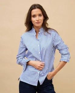 Acanthe Chemisier col et poignets à volants large rayure bleue largerayureblanc/bleu Discount