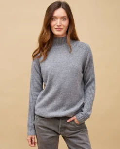 Acanthe Pull col montant côtes gris moyen 100% cachemire Grismoyen Online