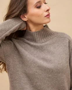 Acanthe Pull col montant côtes 100% cachemire Taupe Best Sale