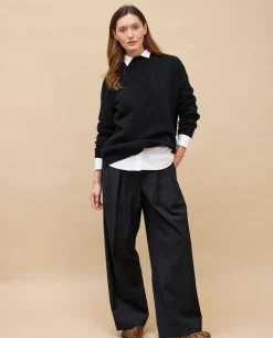 Acanthe Pull col montant torsade 100% cachemire Noir Cheap