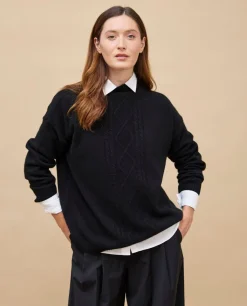 Acanthe Pull col montant torsade 100% cachemire Noir Cheap