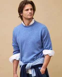 Acanthe Pull col rond bleu jean 100% cachemire Bleujean Cheap