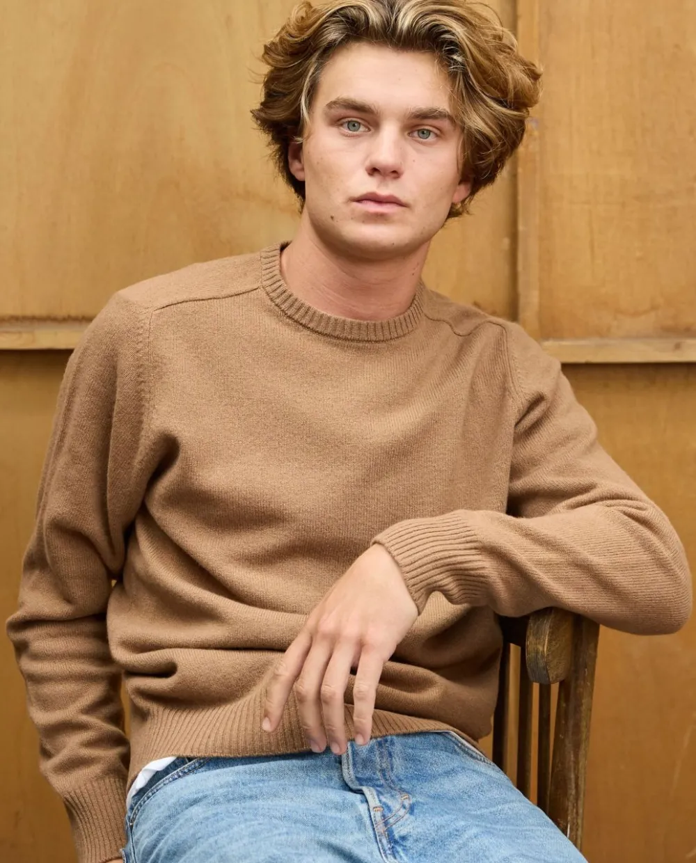 Acanthe Pull col rond 100% lambswool camel Cheap