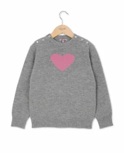 Acanthe Pull col rond jacquard coeur 100% lambswool Gris Cheap