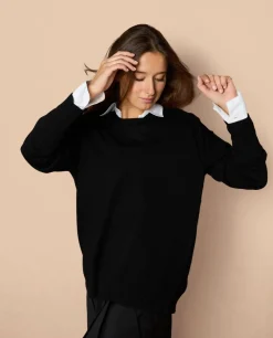 Acanthe Pull col rond mérinos-cachemire Noir Hot