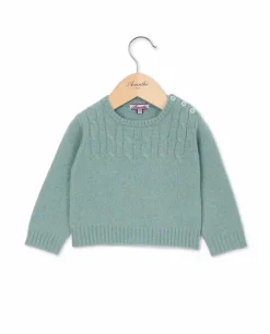 Acanthe Pull col rond torsade vert d'eau 100% lambswool vertd'eau Shop