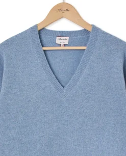 Acanthe Pull col V denim clair 100% lambswool Denimclair Hot