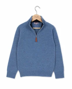 Acanthe Pull col zippé 100% lambswool Bleu Fashion
