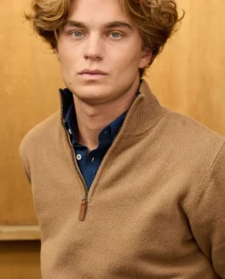 Acanthe Pull col zippé 100% lambswool camel Shop