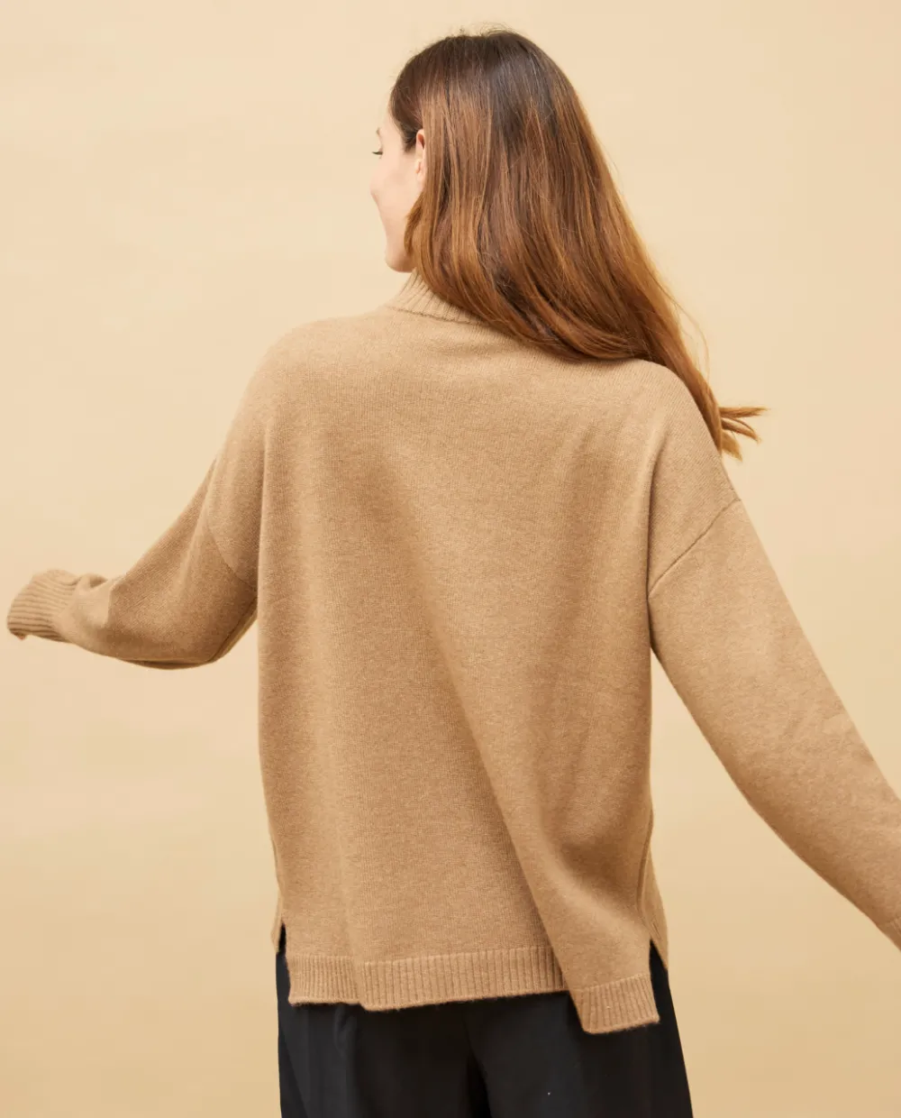 Acanthe Pull col zippé loose 100% cachemire Camel Shop