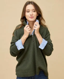 Acanthe Pull col zippé loose 100% cachemire Kaki Hot