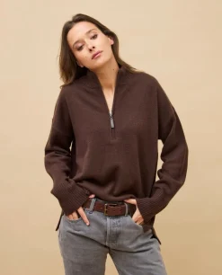 Acanthe Pull col zippé loose 100% cachemire Marron Sale