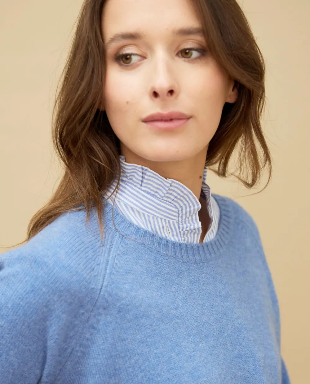 Acanthe Pull zips côtés bleu chiné 100% cachemire bleuchiné Fashion