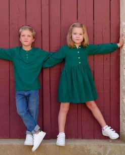 Acanthe Robe boutons gaze de coton Vert Discount