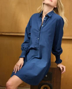 Acanthe Robe évasée velours Indigo Discount